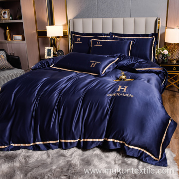 Manufacuter embroidery solid Washed silk bedding set